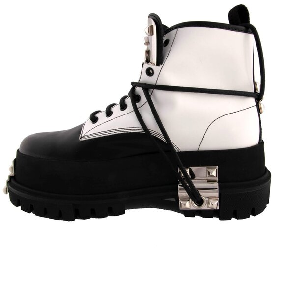 Dolce & Gabbana - Platform Leather Biker Combat Boots with Logo and Studs Black - Picture 3 of 5